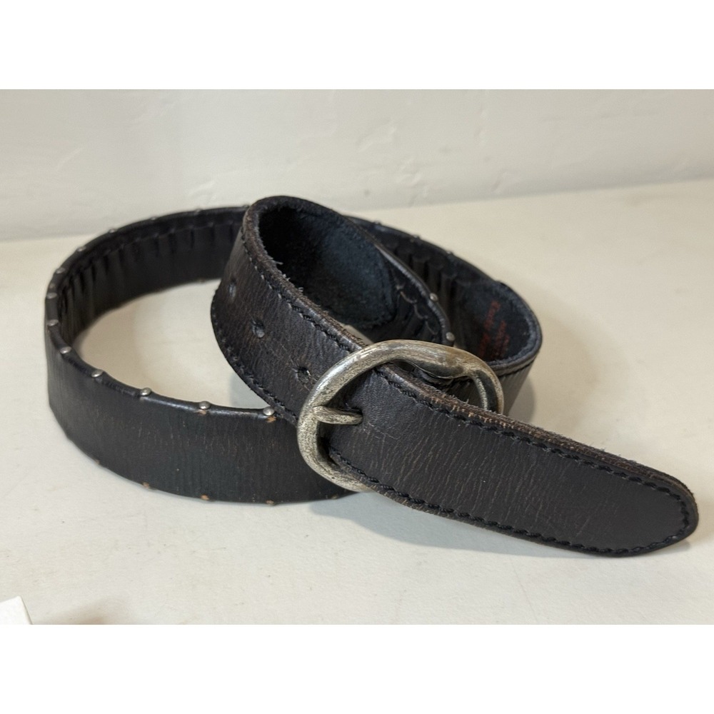 Lucky Brand Black Leather Studded Belt Western Bullet Loops Sz 32 Y2K Cowboy